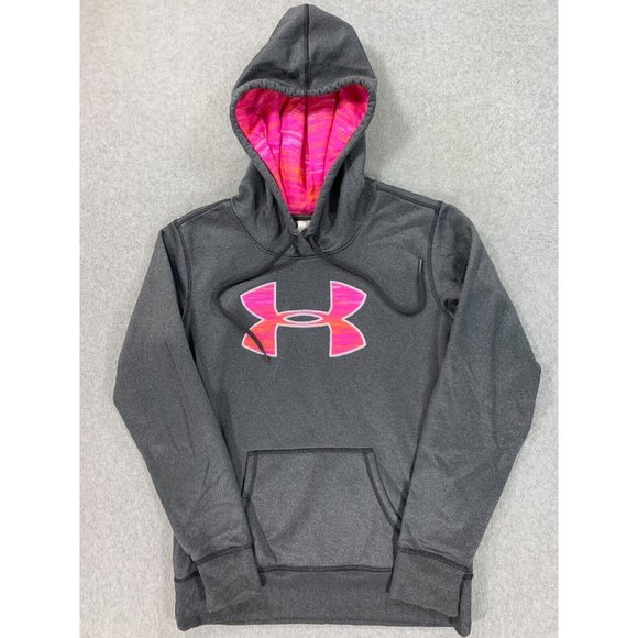 Under Armour Logo Polyester Hoodie Sweatshirt (Women's Small) Pink/Gray - Picture 1 of 11
